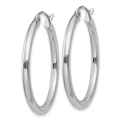 14K White Gold Polished 2.5mm Lightweight Tube Hoop Earrings