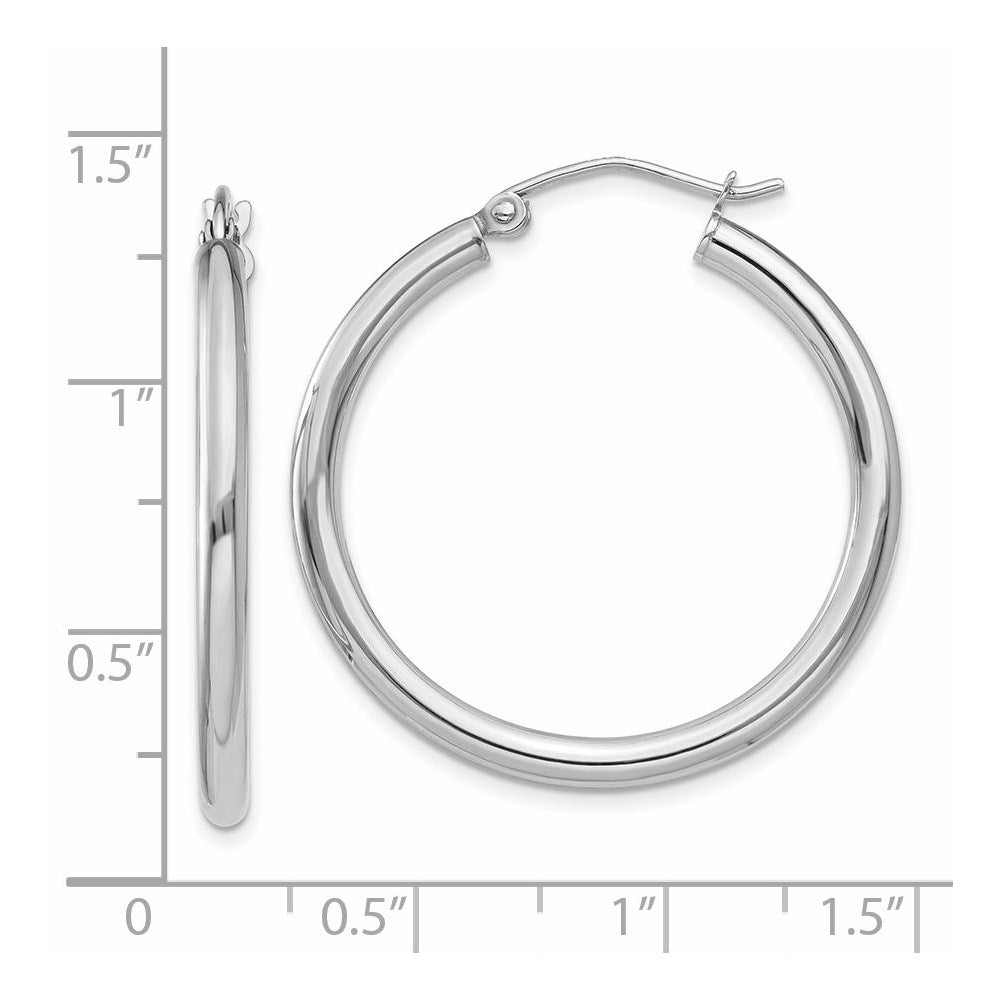 14K White Gold Polished 2.5mm Lightweight Tube Hoop Earrings