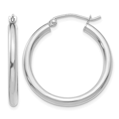14K White Gold 2.5x25mm Polished Round Tube Hoop Earrings
