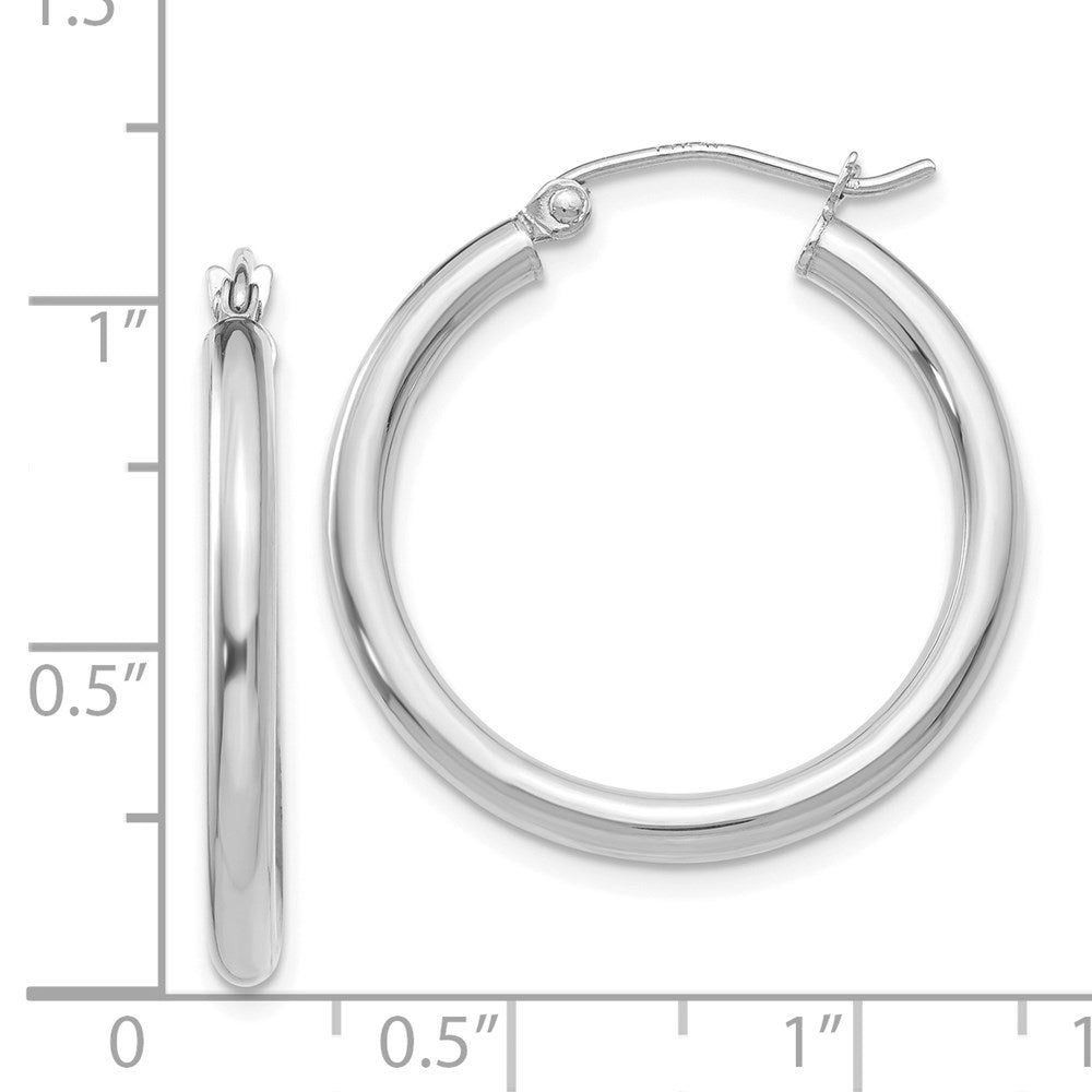 14K White Gold Polished 2.5mm Lightweight Tube Hoop Earrings