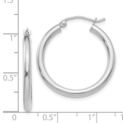 14K White Gold Polished 2.5mm Lightweight Tube Hoop Earrings