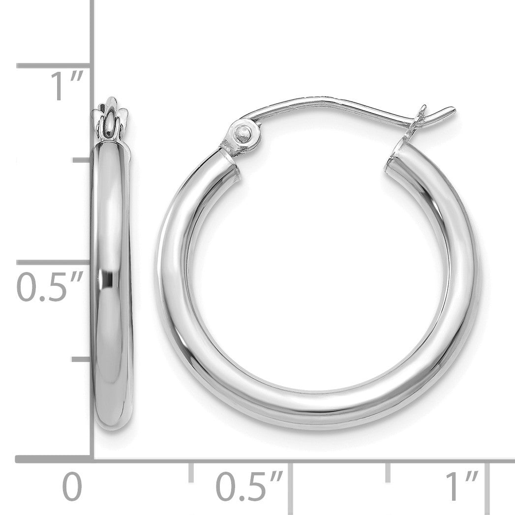 14K White Gold 2.5x20mm Polished Round Tube Hoop Earrings