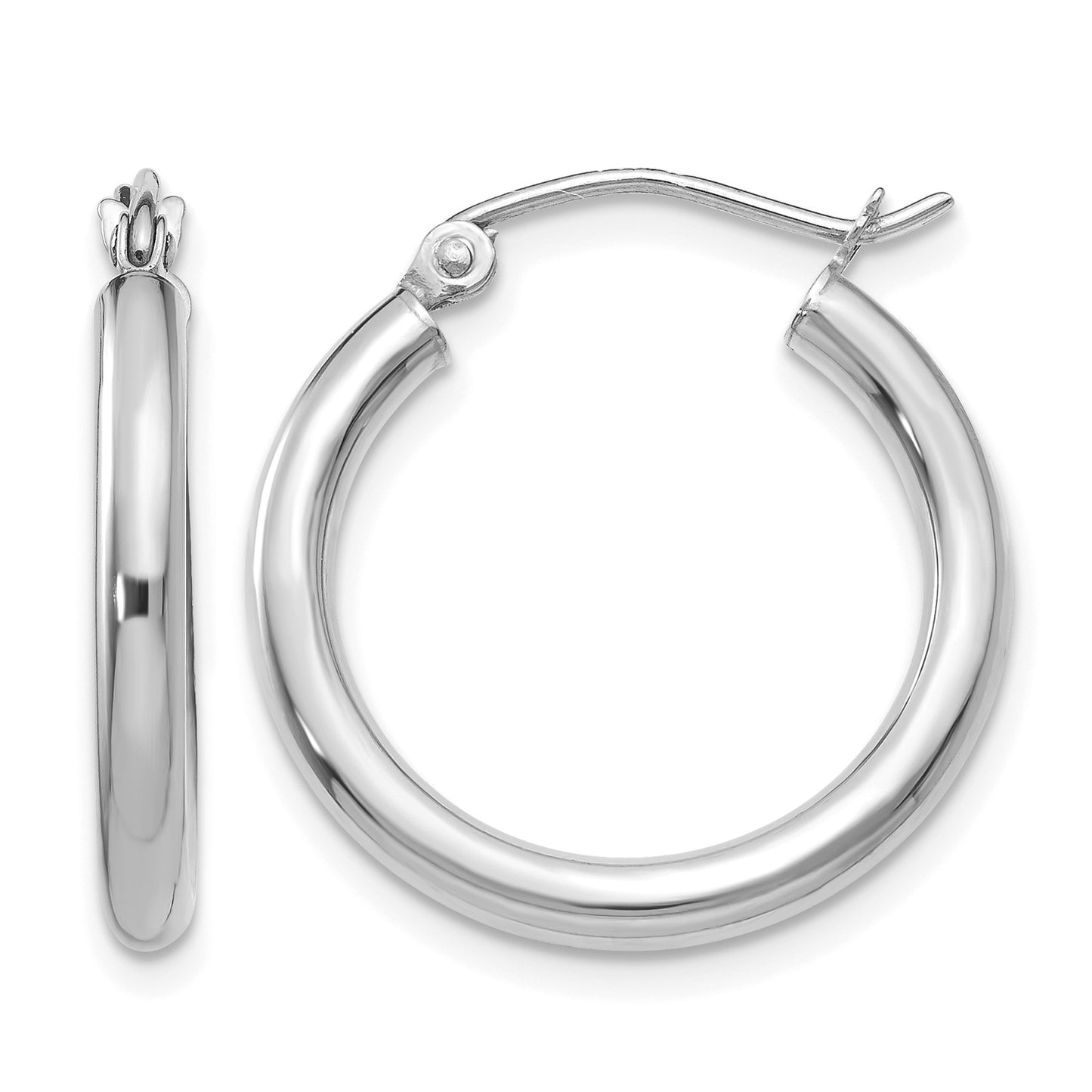 14K White Gold 2.5x20mm Polished Round Tube Hoop Earrings