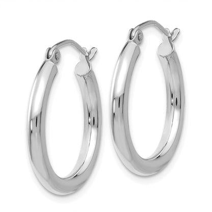 14K White Gold 2.5x20mm Polished Lightweight Tube Hoop Earrings
