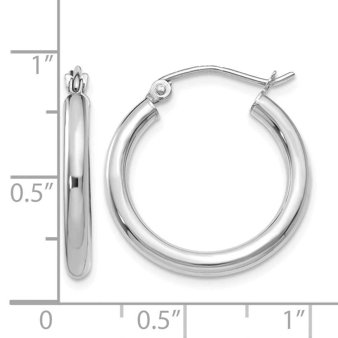 14K White Gold 2.5x20mm Polished Lightweight Tube Hoop Earrings