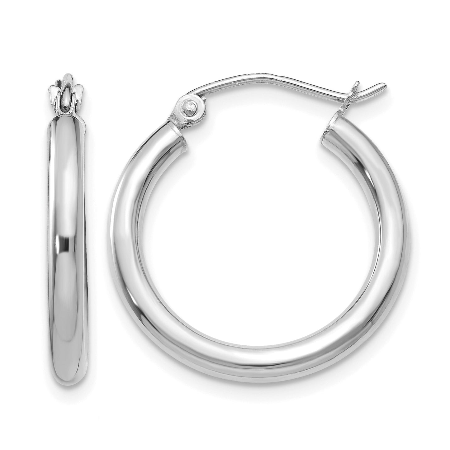 14K White Gold 2.5x20mm Polished Lightweight Tube Hoop Earrings