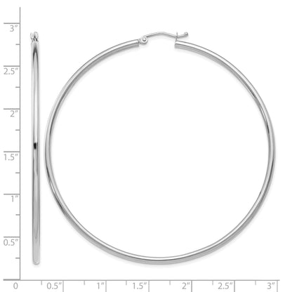 14K White Gold 2.5x65mm Polished Lightweight Tube Hoop Earrings