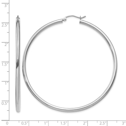 14K White Gold 2.5x60mm Polished Lightweight Tube Hoop Earrings