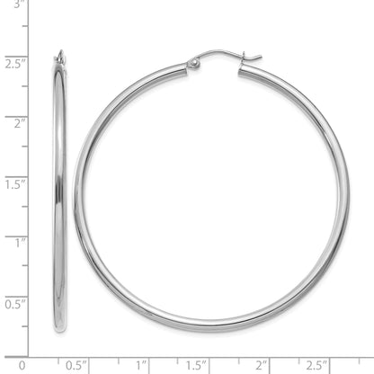14K White Gold 2.5x55mm Polished Round Tube Hoop Earrings
