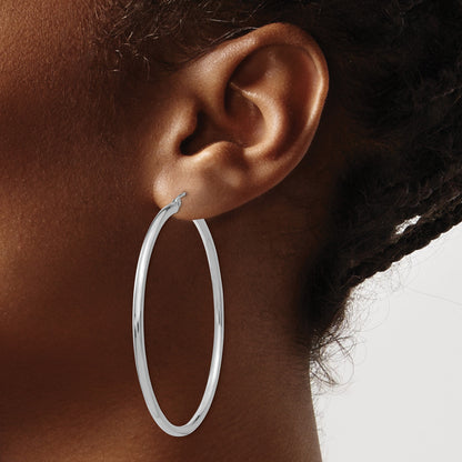 14K White Gold 2.5x55mm Polished Lightweight Tube Hoop Earrings