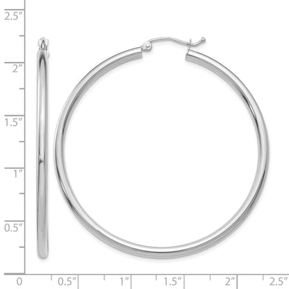 14K White Gold 2.5x50mm Polished Round Tube Hoop Earrings