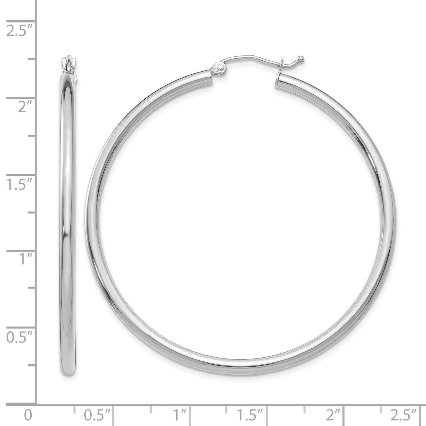 14K White Gold 2.5x50mm Polished Lightweight Tube Hoop Earrings