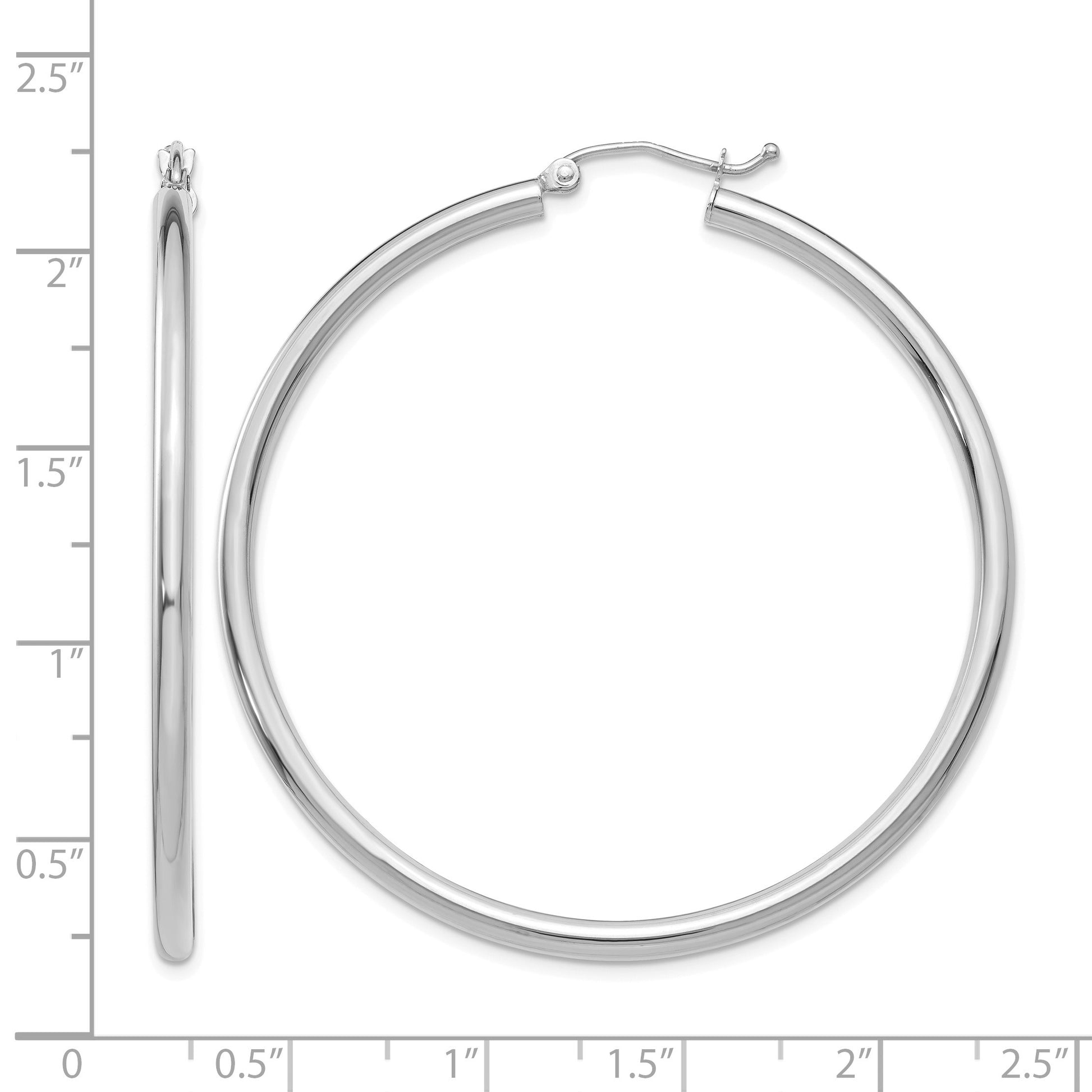 14K White Gold 2.5x50mm Polished Lightweight Tube Hoop Earrings