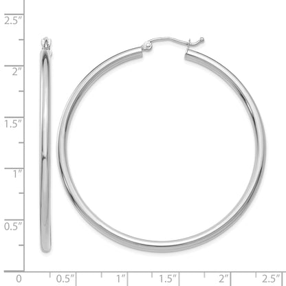 14K White Gold 2.5x50mm Polished Lightweight Tube Hoop Earrings