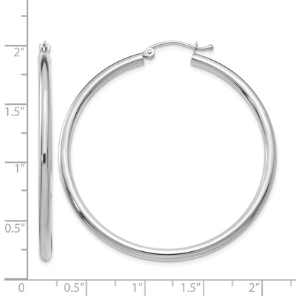 14K White Gold 2.5x45mm Polished Round Tube Hoop Earrings
