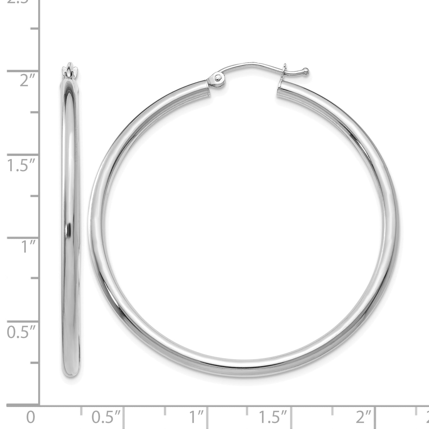 14K White Gold 2.5x45mm Polished Lightweight Tube Hoop Earrings