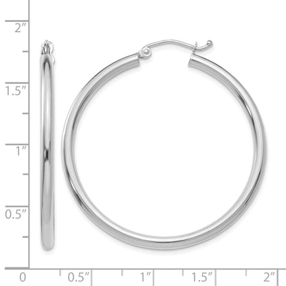 14K White Gold 2.5x40mm Polished Round Tube Hoop Earrings