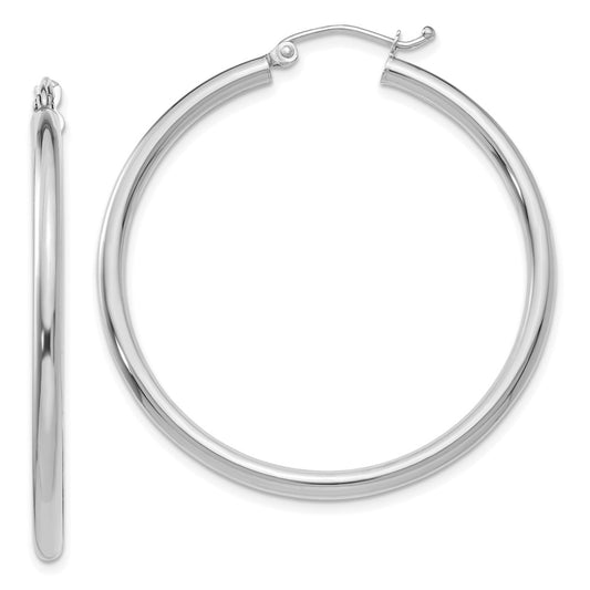 14K White Gold Polished 2.5mm Lightweight Tube Hoop Earrings