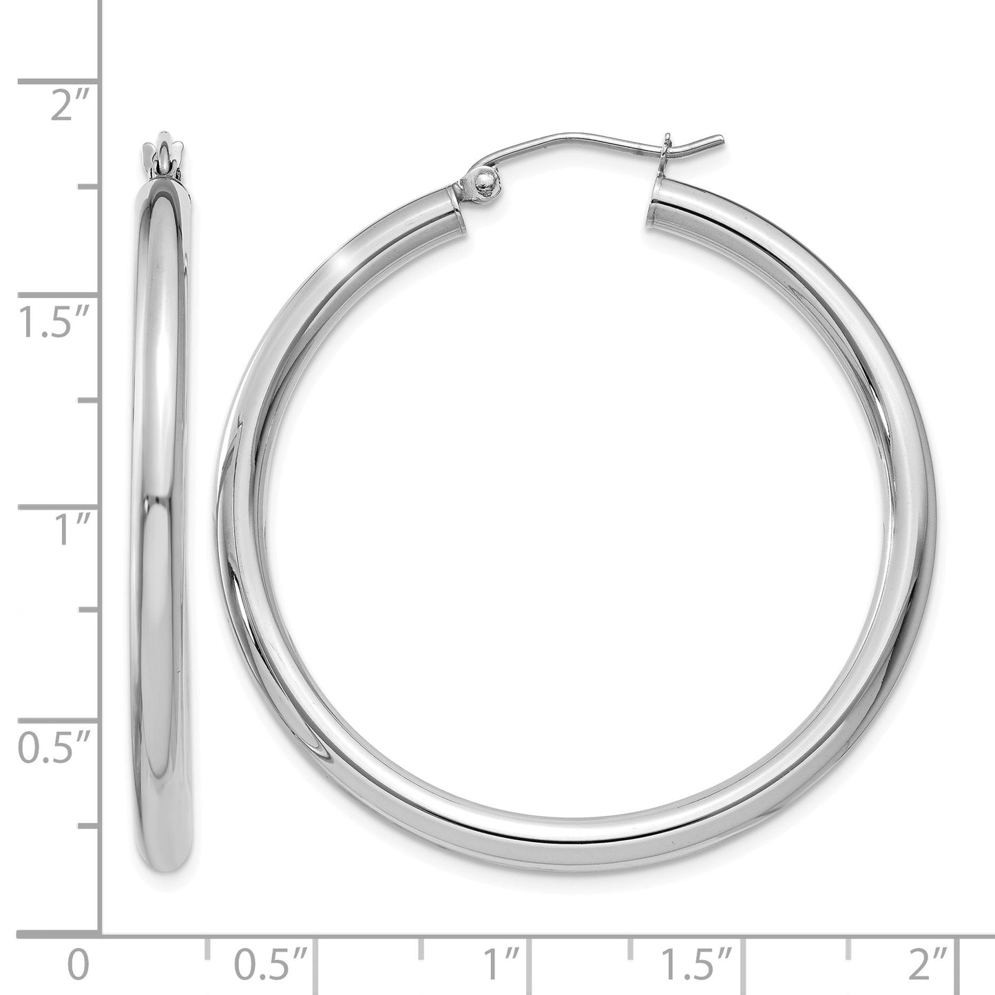 14K White Gold 3x40mm Polished Tube Hoop Earrings