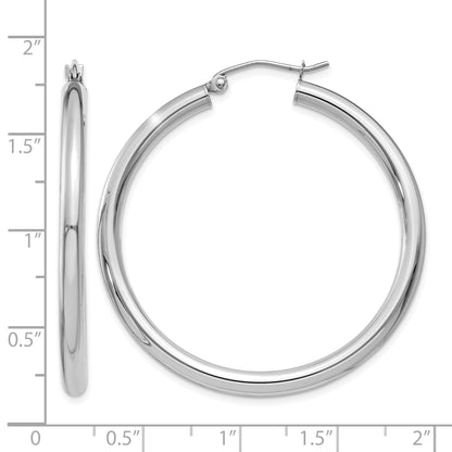 14K White Gold 3x40mm Polished Tube Hoop Earrings