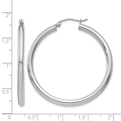 14K White Gold 3x40mm Polished Lightweight Tube Hoop Earrings