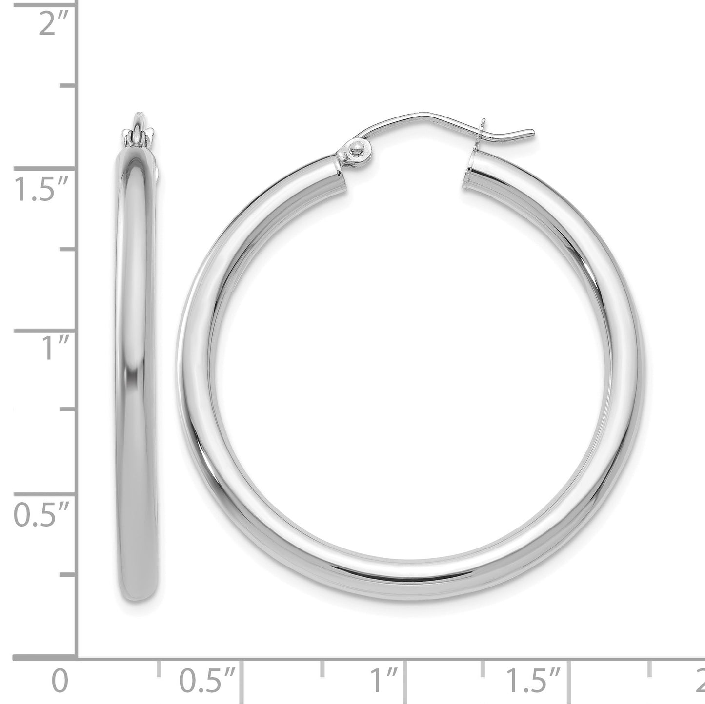 14K White Gold 3x35mm Polished Lightweight Tube Hoop Earrings