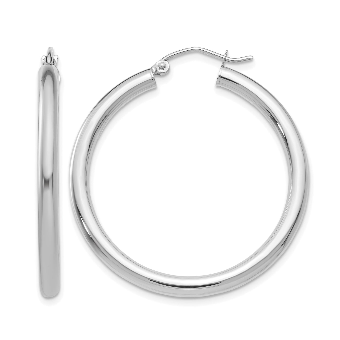 14K White Gold 3x35mm Polished Lightweight Tube Hoop Earrings