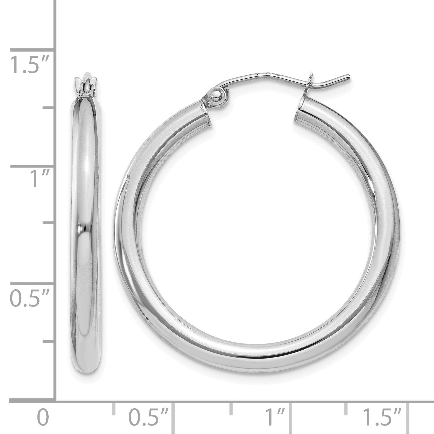 14K White Gold 3x30mm Polished Tube Hoop Earrings