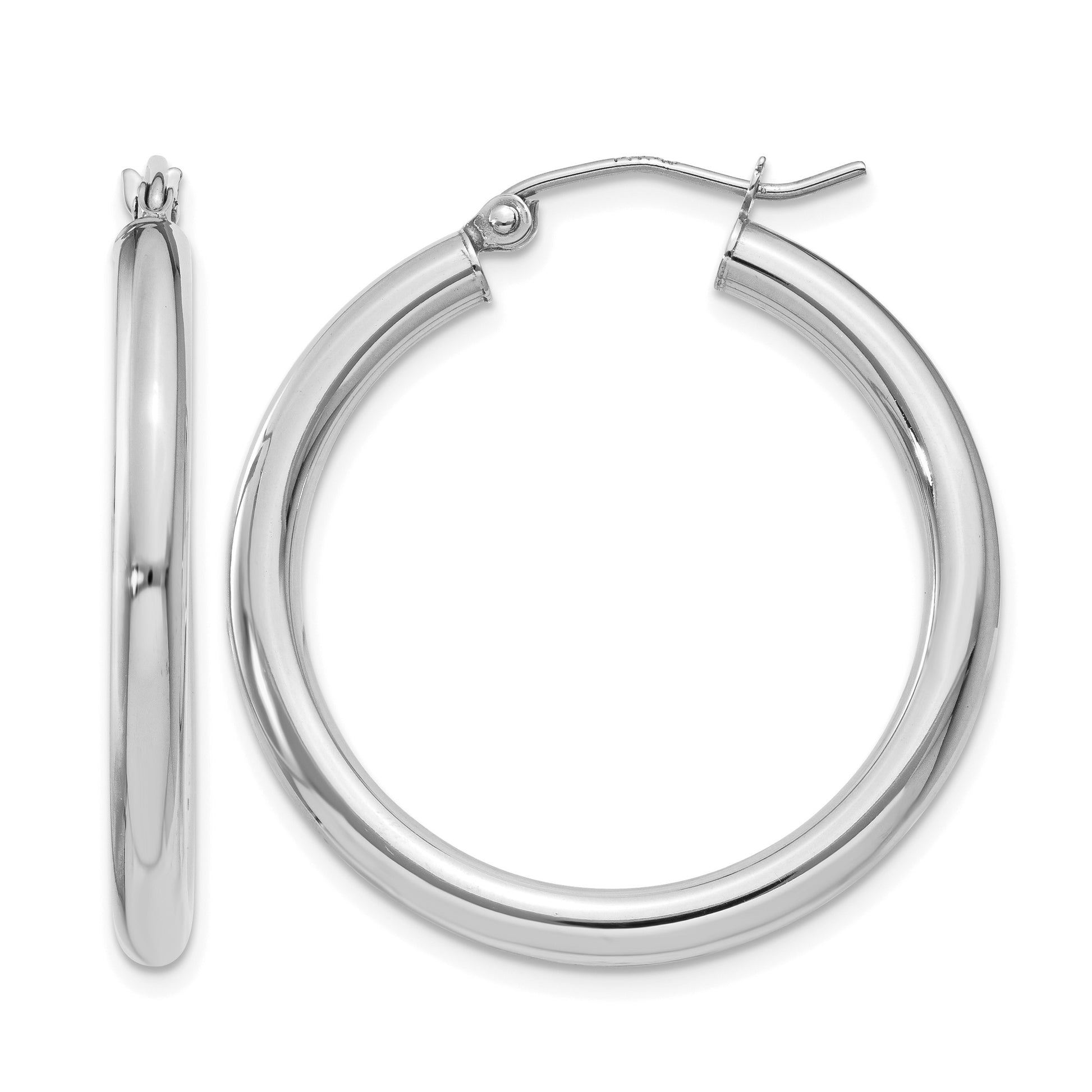 14K White Gold 3x30mm Polished Tube Hoop Earrings