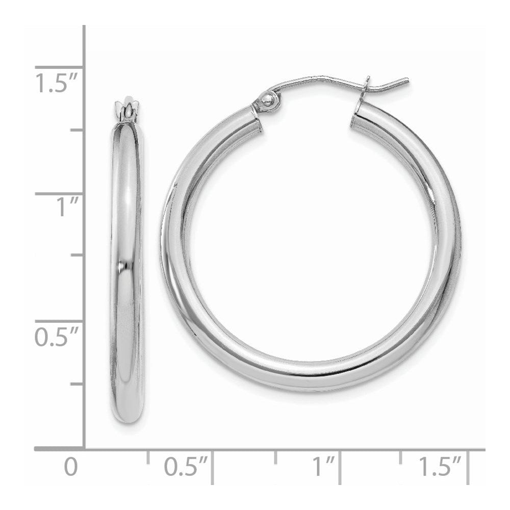 14K White Gold Polished 3mm Lightweight Tube Hoop Earrings