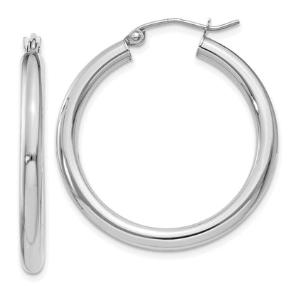 14K White Gold Polished 3mm Lightweight Tube Hoop Earrings