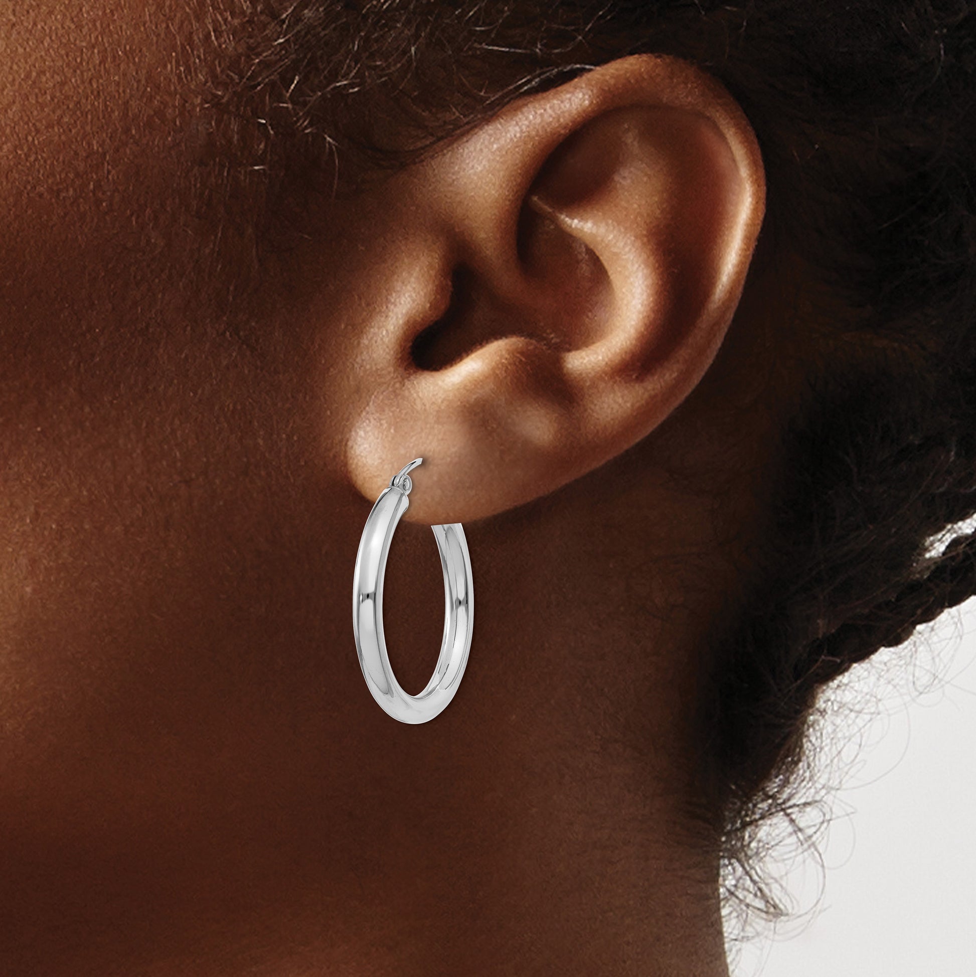 14K White Gold 3x25mm Polished Tube Hoop Earrings