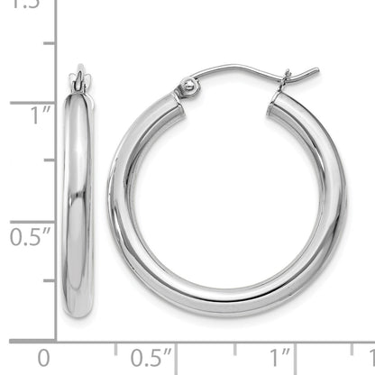 14K White Gold 3x25mm Polished Tube Hoop Earrings