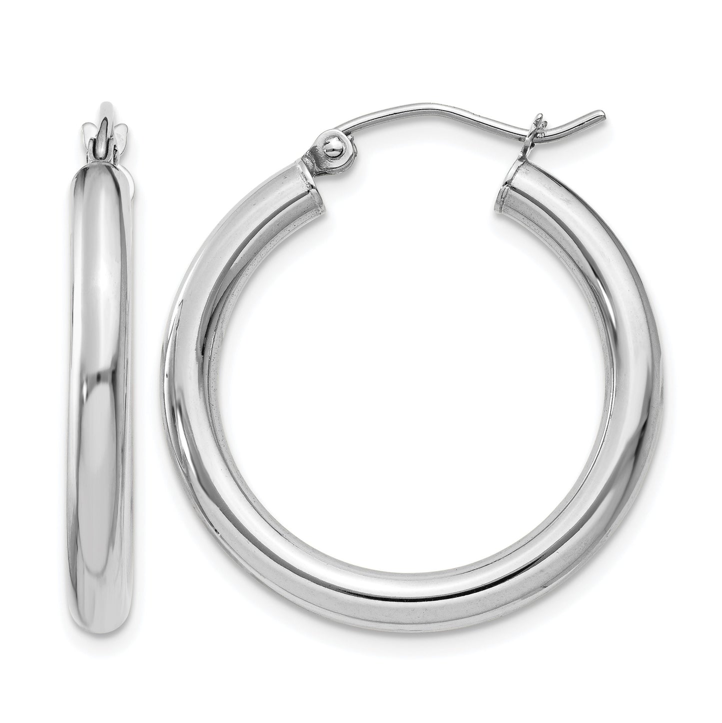 14K White Gold 3x25mm Polished Tube Hoop Earrings