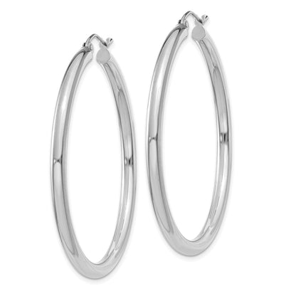 14K White Gold Polished 3mm Lightweight Tube Hoop Earrings