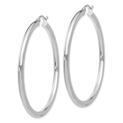 14K White Gold Polished 3mm Lightweight Tube Hoop Earrings