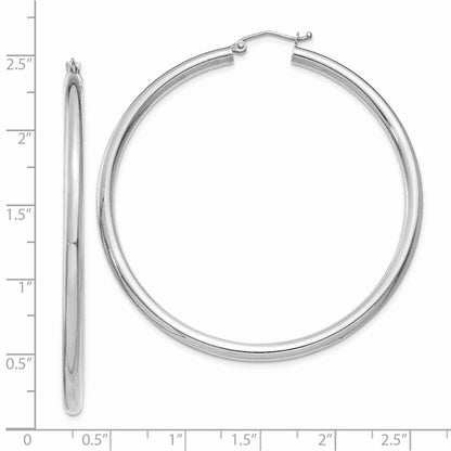 14K White Gold Polished 3mm Tube Hoop Earrings