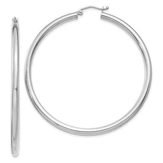 14K White Gold Polished 3mm Lightweight Tube Hoop Earrings