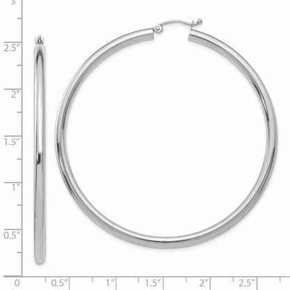 14K White Gold Polished 3mm Tube Hoop Earrings