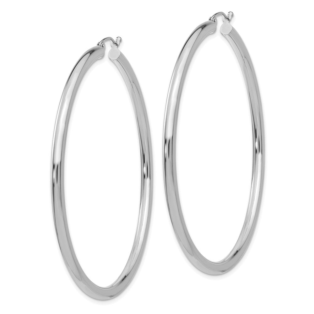 14K White Gold Polished 3mm Lightweight Tube Hoop Earrings