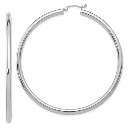 14K White Gold Polished 3mm Lightweight Tube Hoop Earrings