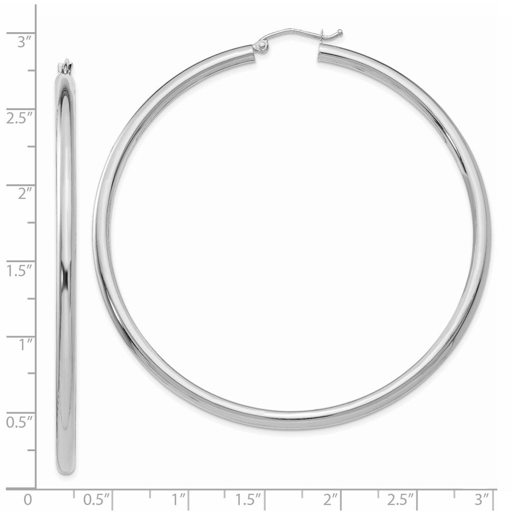 14K White Gold Polished 3mm Tube Hoop Earrings