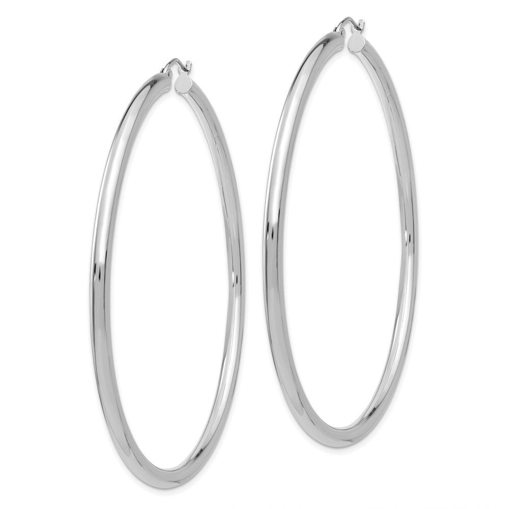 14K White Gold Polished 3mm Lightweight Tube Hoop Earrings