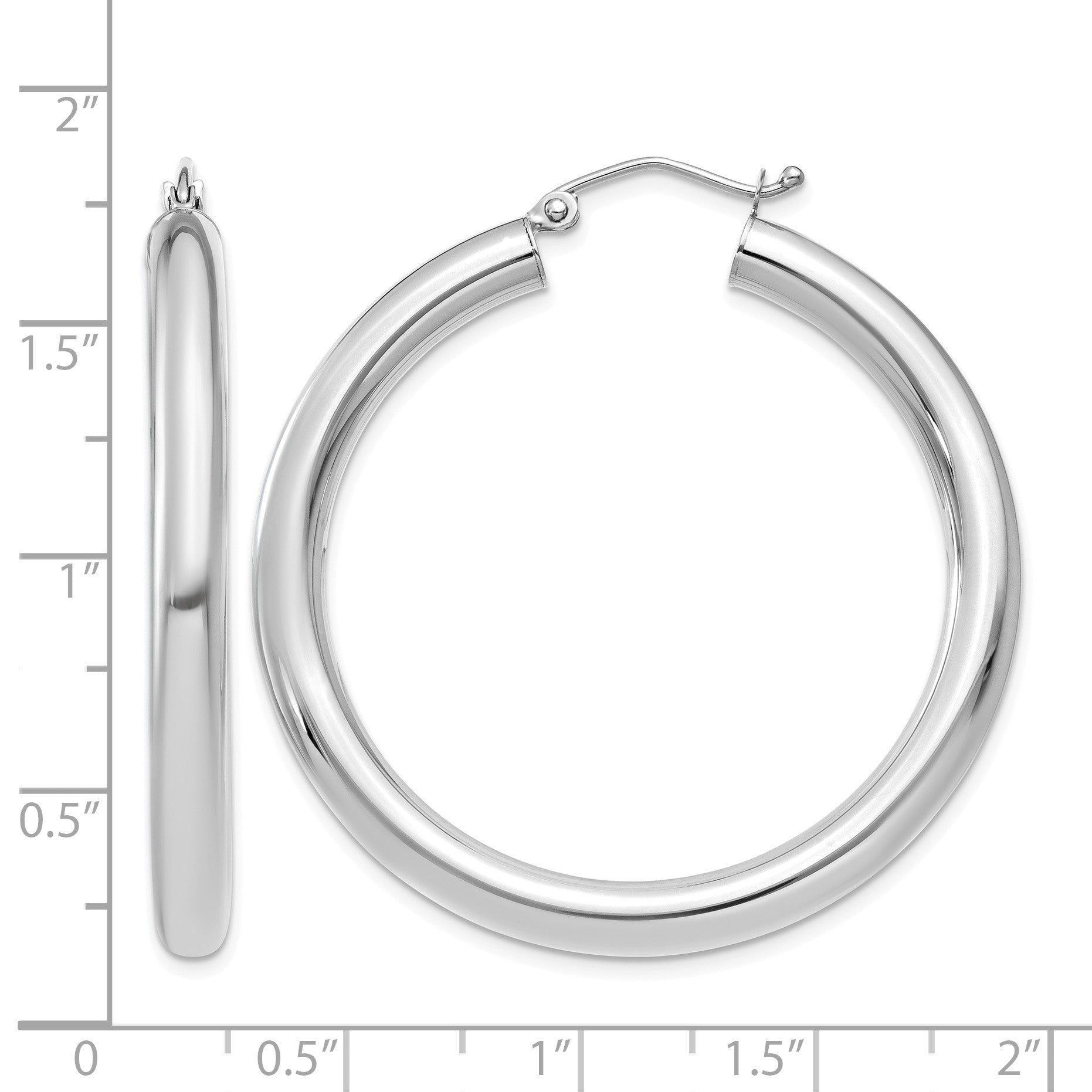 14K White Gold 4x40mm Polished Tube Hoop Earrings