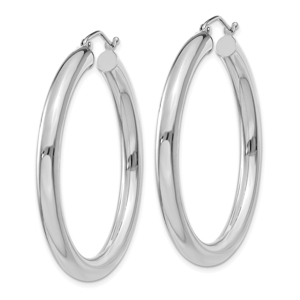 14K White Gold Polished 4mm Lightweight Tube Hoop Earrings