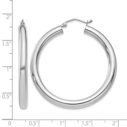 14K White Gold 4x40mm Polished Lightweight Tube Hoop Earrings