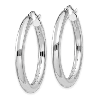 14K White Gold 4x35mm Polished Lightweight Tube Hoop Earrings
