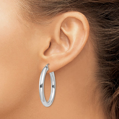 14K White Gold 4x35mm Polished Lightweight Tube Hoop Earrings