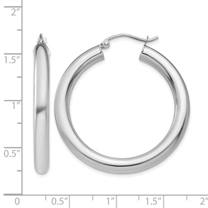 14K White Gold 4x35mm Polished Lightweight Tube Hoop Earrings