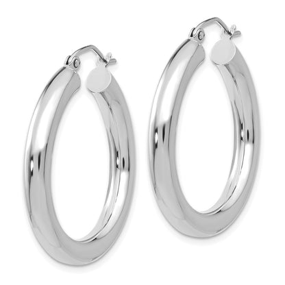 14K White Gold Polished 4mm Tube Hoop Earrings